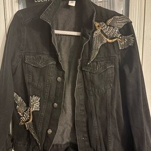 Embroidered Black Denim Jacket